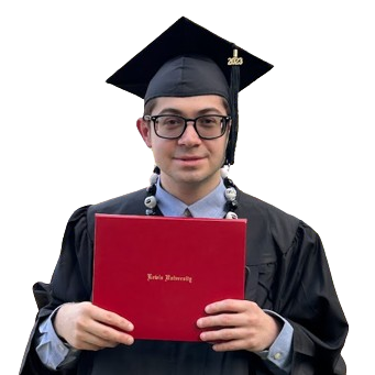 Colton Dynia holding Bachelor's diploma